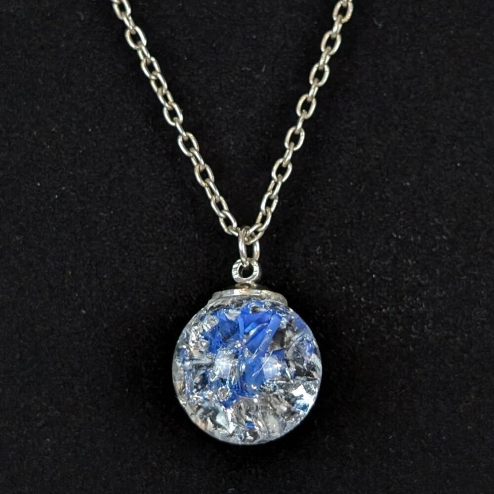 Blue Crackle Glass Ball Pendant Necklace - Picture 2 of 5